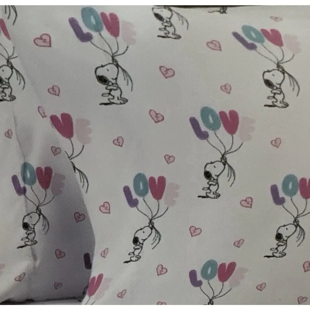 New! Berkshire Home Peanuts Snoopy LOVE BALLOONS Full Sheet Set Brushed White
